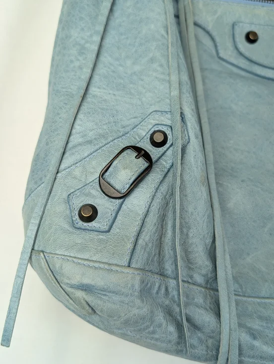 Balenciaga Leather Day Hobo Bag Light Blue Green Purse Shoulder Bag - Picture 9 of 16